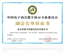 中國電子商會數字展示專業委員會副會長單位證書
